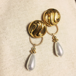 アンティークボタン×パール ピアス イヤリング