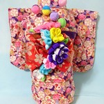 【ritz様専用 】 w1 犬の着物 ふわふわ綿入り冬の着物＋帯と花飾り