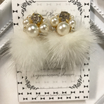 【SALE】ビジュー✳︎ファーピアス【ホワイト】