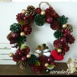 直径約３０㎝　冬のリース🎄松ぼっくり、雪だるまちゃん