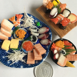 【再販】  ミニチュアフード  お刺身盛り合わせ お寿司と海鮮丼3点
