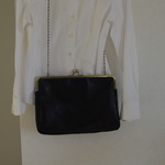 本革　現代アートながま口　クラッチ、ショルダーバッグ