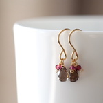 14kgf：*mini*ピアス　スモーキークォーツ＆ガーネット　（№7070）