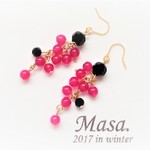 黒とピンク♡カルセドニーのピアス・イヤリング