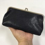 レザーのがま口長財布★財布★小銭入れ・カード入れ付★本革(ネイビー）