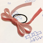 新色 ローズピンク ベロア ダブル たらりん リボンヘアゴム  