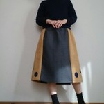a様受注分※ウール混とスエード調異素材の柔らかいミモレ丈スカートウエストゴム