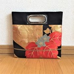 2way★大ぶりの赤い花がかっこいいクラッチ&スクエアバッグ/帯リメイク♪