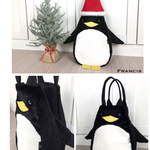 新作《Francis》フェイクファー×8号帆布 ×牛革 ぬいぐるみの様なペンギン トートバッグ クリスマス  【サンタ帽プレゼント付き】