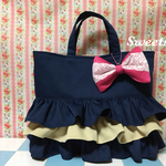 【再販】ドレスのようなレッスンバッグ(ネイビー&クリーム)