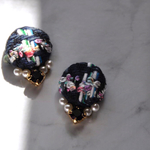 K18GP✧CHANELツイード✧スワロフスキーピアス/イヤリング(濃紺)