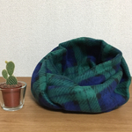 緑と紺のチェックフリースのスヌード
