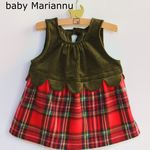 【ラストM1点のみ！】コーデュロイとフリースの切替スカラップワンピ（green×red）