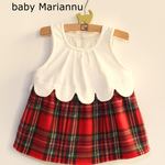 【在庫わずかMのみ！】コーデュロイとフリースの切替ベビースカラップワンピ（white×red）