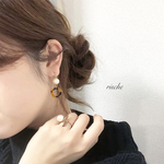 【SALE】一粒コットンパールフープべっ甲ピアス
