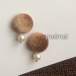 【再販】ブラウンベロアピアス*イヤリング*ノンホールピアス*