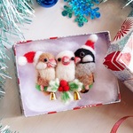 クリスマスのなかよし文鳥さんブローチ