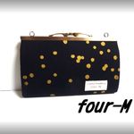 Wファスナー　20cm　カン付き　がま口　ランダムドット　ブラック×ゴールド　