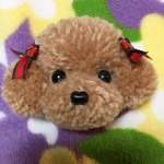 動物ぽんぽん クリスマス風リボン付トイプードル （ボールチェーン付・ストラップおまけ付）（茶色Ｂ・サイズ大）