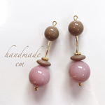 ピンク×キャメル レトロ ピアス/イヤリング