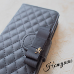 ブラックキルティング イニシャル付リボン iPhone7/8ケース