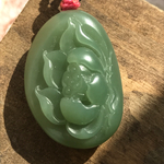 【本物保証】18.94g和田玉碧玉手彫り蓮華