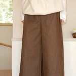 あったか裏起毛のワイドパンツ　こげ茶色のデニム