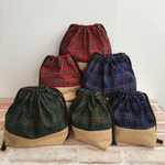 《2枚セット》チェック＊お弁当巾着と小巾着♪レッド＊ブルー＊グリーン