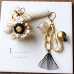 再販2　ribbon Tassel asymmetry  ピアス/イヤリング　コットンパール　タッセル　アシンメトリー