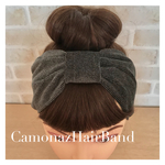 【送料無料】杢ブラック コーデュロイ リボン型 ヘアバンド ターバン