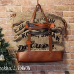 zakka LIHANON 「オレンジのモダン」・オイルヌメ革と珈琲豆の麻袋仕立て♪