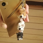 【羊毛】ころころ柴犬三兄弟ストラップ(イヤホンジャック付)【犬】