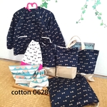 【オーダー品】【裏地付き】ベージュリボン🎀ネイビーとハーフドットブルー＊8点セット