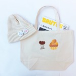 頭がパンの人とブリオッシュ☆手描きトートバッグ A4☆オーガニックコットン