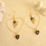 ♡薔薇のハートフープピアス♡（Black ）