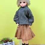 アランニット風ハイネックカットソー　ダークグレー＊リカちゃん