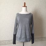 シンプルカットソー グレイ ストライプ リブ厚手