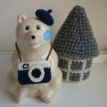 しろくま貯金箱☆カメラとベレー帽のセット(ネイビー)