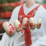 【再販】ホワイトベースの和の紅色シェルネイル♡卒業式／成人式／着物ネイル／前撮り／振袖／和装／お正月