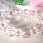 ☆素晴らしい輝き☆プレミアムダイアモンドスターカットクリスタル☆大珠１２ｍｍ☆　☆桃色ピーチボタンカットガラスビーズ☆　☆１７ｃｍ☆