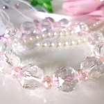 ☆素晴らしい輝き☆プレミアムダイアモンドスターカットクリスタル☆大珠１２ｍｍ☆　☆桜色ピンクボタンカットガラスビーズ☆　☆１７ｃｍ☆