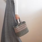 あったかニットバッグ＊ライトグレー＊ミントブルー＊スクエア型