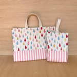 【mmmina様ご注文品】入園レッスンバッグ＆上履き入れ（しずく×ストライプ）ピンク