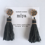 248.ウッドブラックタッセルビーズ刺繍ピアス・イヤリング