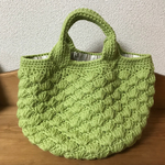 松編みのニットバッグ 丸底 きみどり