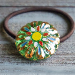 ＜再販×3＞花火のヘアゴム　中　（チェコガラスボタン）