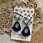 ツイード柄カボション✱ウッドピアス