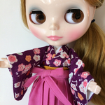 22センチドールサイズ・はかま・紫小花×ピンク