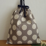 [再販･受注製作] お着替え袋 (35×30) ☆ グレー×ベージュドット