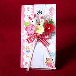 つまみ細工のご祝儀袋　うさぎとくま　ピンク　